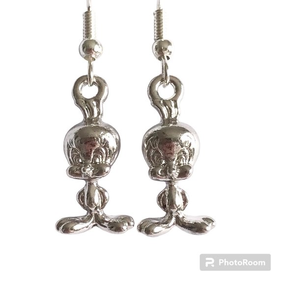 Vintage Tweety Bird Charm Earrings Looney Tunes Warner Bros. Silver Plated Charm - Picture 10 of 11